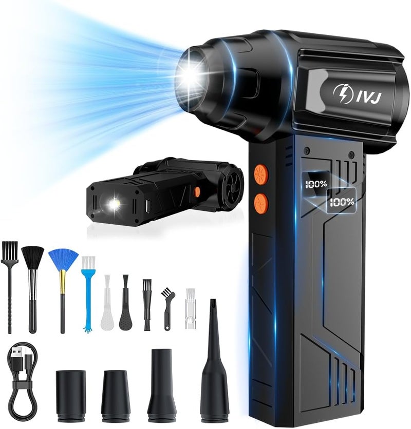 IVJ Compressed Air Duster, 180000RPM Super Power Cordless Electric Air Duster with LED Light Rechargeable 4 Gear Adjustable Mini Air Duster, Dust Blower for Computer, Keyboard, House, Outdoor and Car - Image 1
